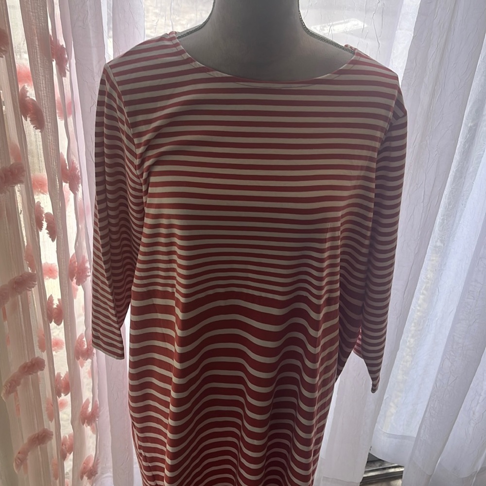 Lands End 1X dress 3/4 length sleeves mauve stripes - never worn